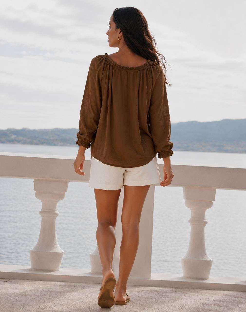 Ruffle Blouse | Brown Olive