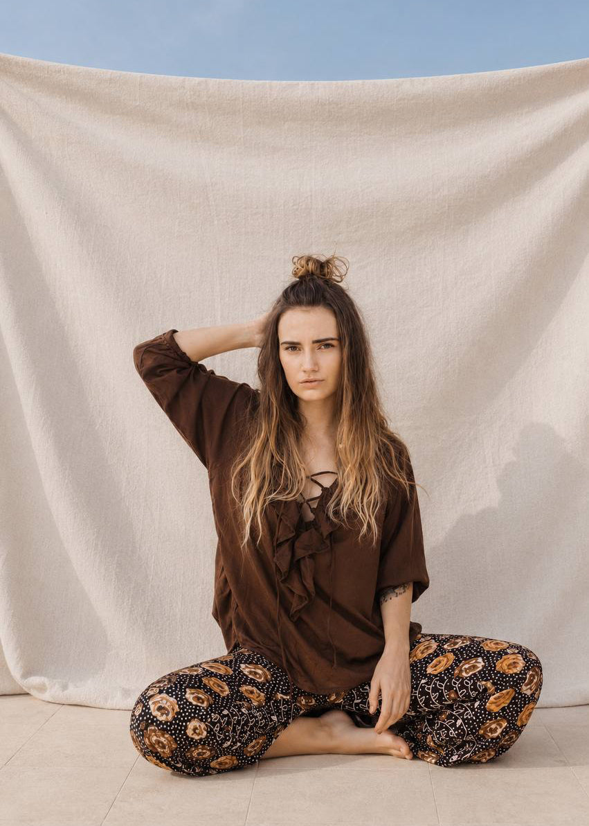 Ruffle Blouse | Brown Olive