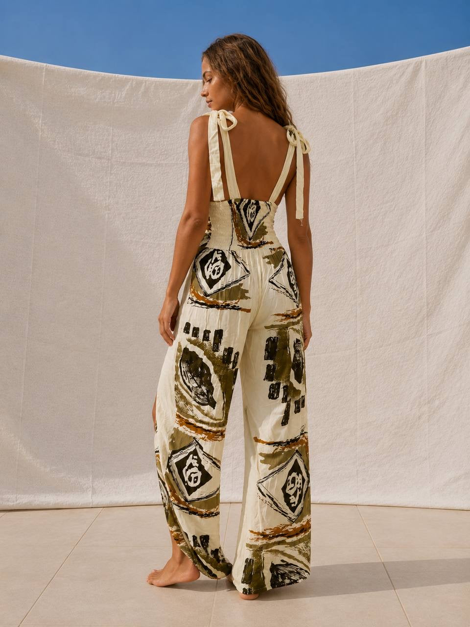 Long Jumpsuit With Slit | Beige