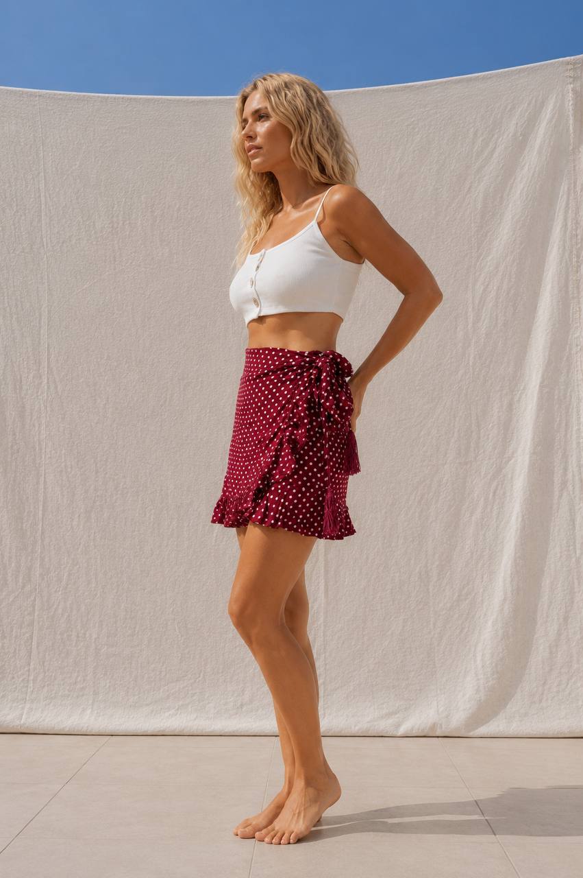 Mimi Wrap Skirt | Red Polka Dot