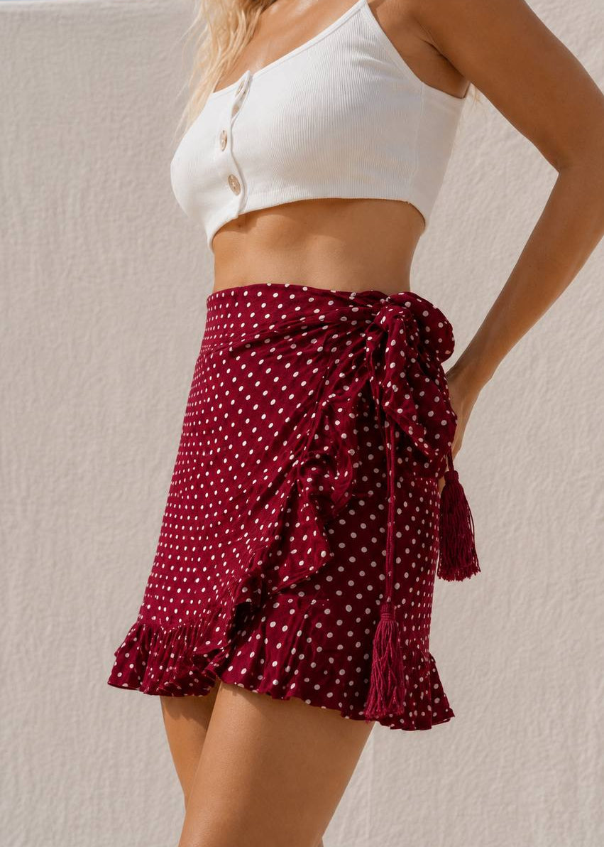 Mimi Wrap Skirt | Red Polka Dot